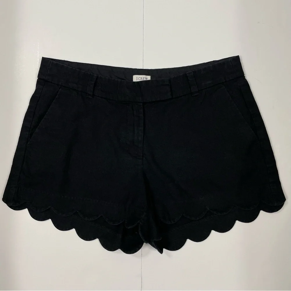 J. Crew Women’s Linen/Cotton Scallop Hem Chino Shorts Black Size 8